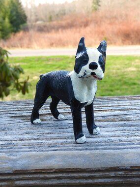 Vintage Cast Iron Boston Bulldog Figurine - black & white